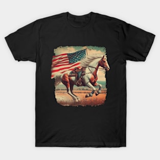 Patriotic Horse American Flag Horseback Riding Western Farm T-Shirt